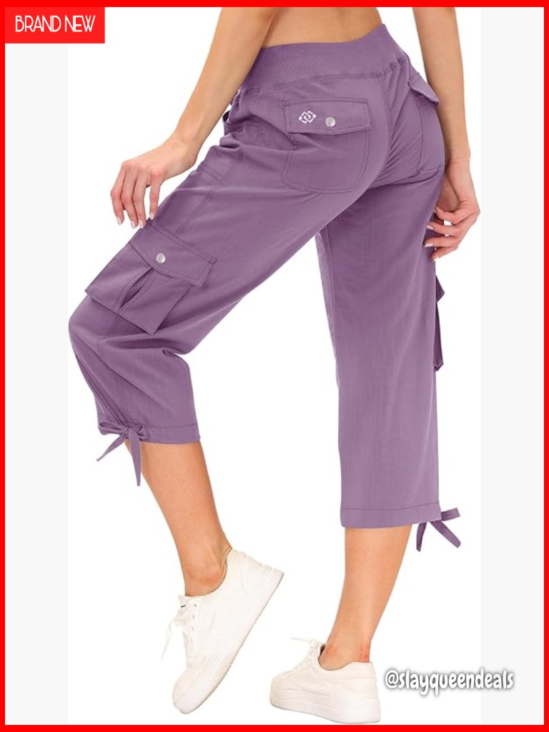 Lightweight Quick Dry Cargo Capris Hiking Pants With Drawstring Waist